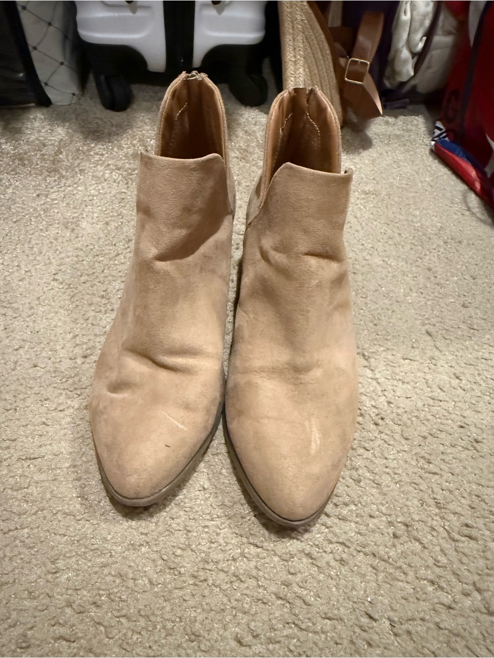 Suede Ankle Booties in Brown/Tan